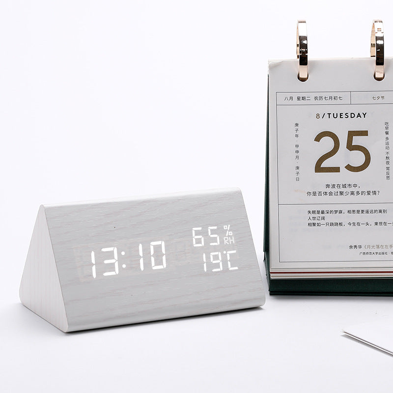 Led wooden alarm clock