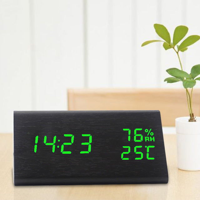 Led wooden alarm clock