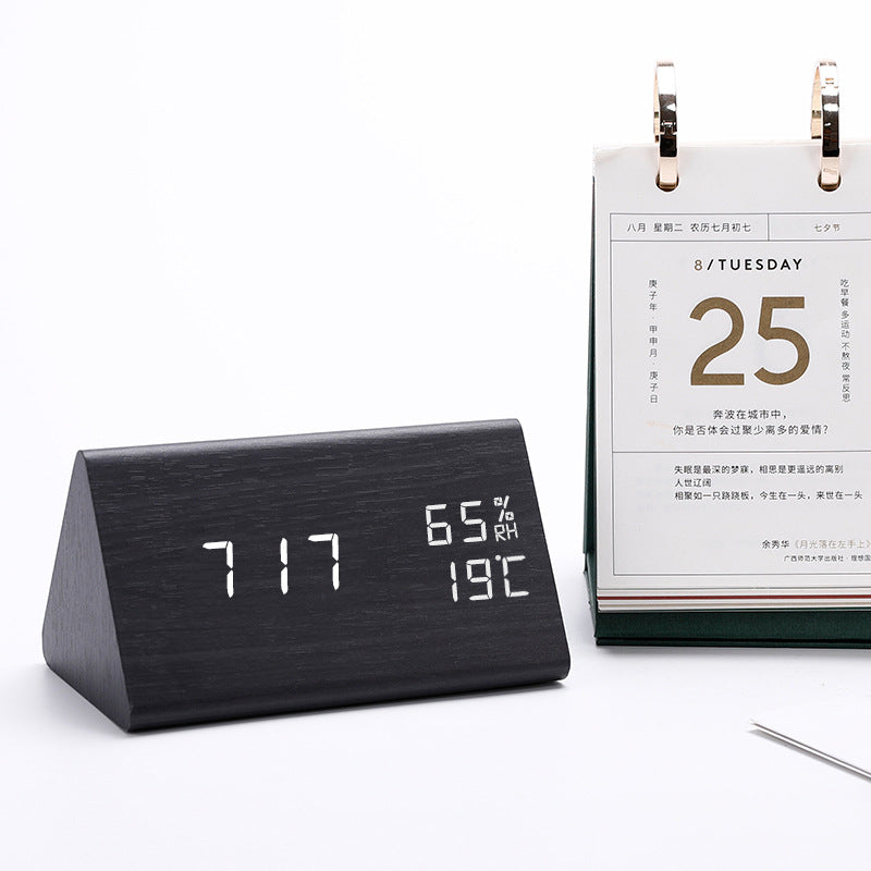 Led wooden alarm clock