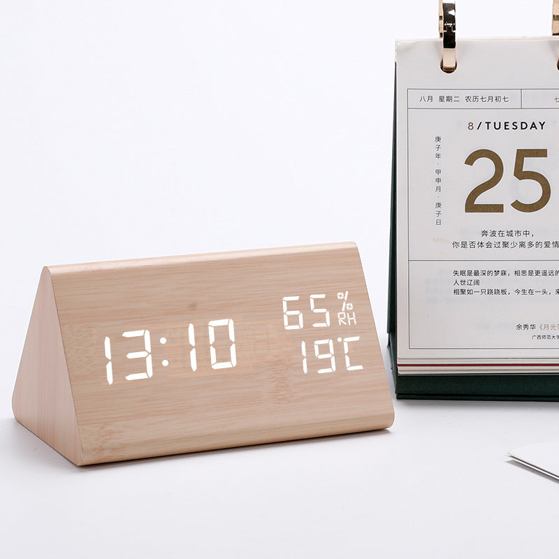 Led wooden alarm clock