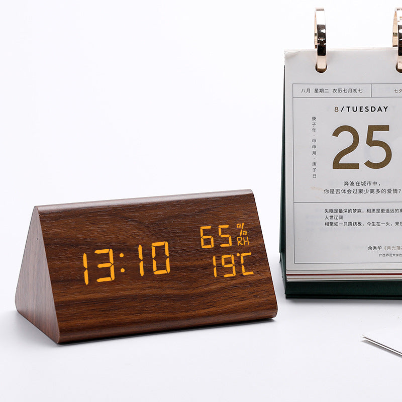 Led wooden alarm clock